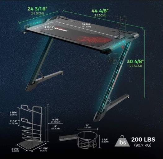 Eureka Ergonomic Z1-S PRO Gaming Desk With RGB Lights - Black - Desert Games