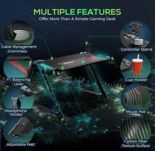 Eureka Ergonomic Z1-S PRO Gaming Desk With RGB Lights - Black - Desert Games