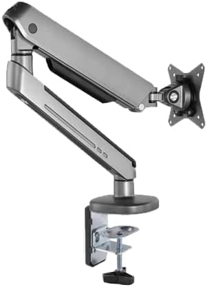 Twisted Minds 17"-32" Single Monitor Desk Mount - Ambient Relaxing RGB Lights - Articulating Aluminum Gas Spring Monitor Stand, Detachable VESA, C-Clamp, Grommet, Cable Management - Grey - Desert Games