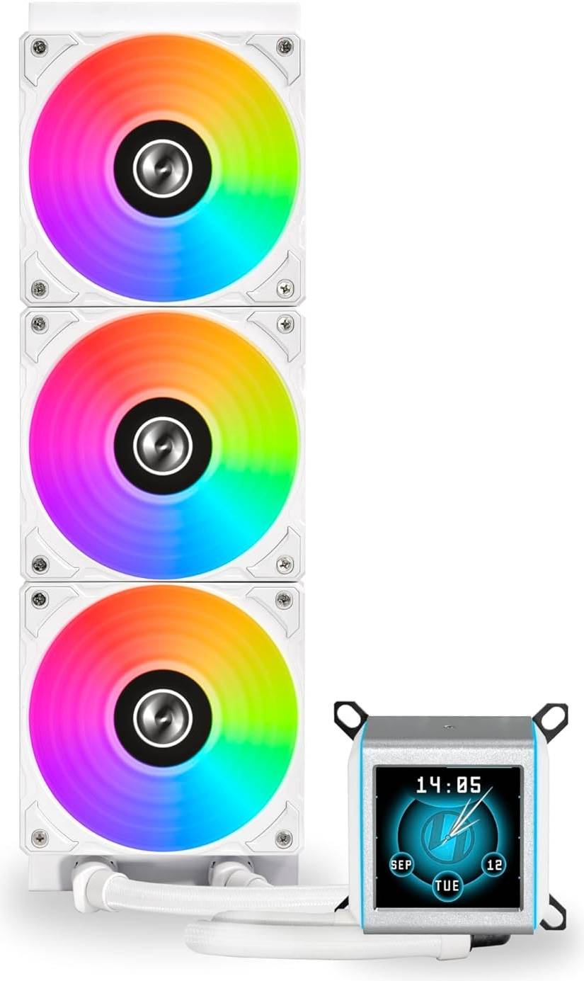 Lian Li Galahad II LCD 360 AIO RGB CPU Liquid Cooler, 2.88” IPS LCD Screen, Asetek 8th Gen 3600 RPM Pump, 120mm FDB Fans, Up to 2450 RPM Fan Speed, 79.9 CFM Airflow, White | G89.GA2ALCD36W.00 - Desert Games