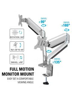 Gadgeton GGO-2076 Pole-Mounted Gas Spring Aluminum Dual Monitor Arm, Stand And Mount For Gaming And Office Use