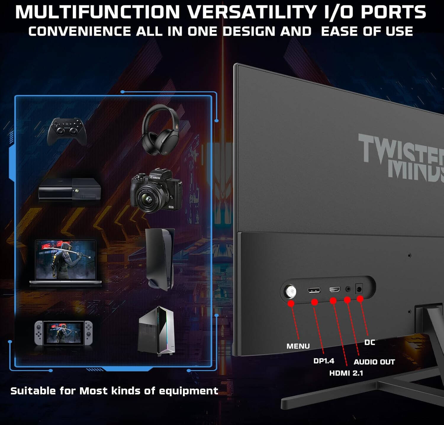 Twisted Minds TM24FHD180IPS Blaze Series Gaming Monitor, 24" FHD IPS Display, 180Hz Refresh Rate, 0.5ms Response Time, NVIDIA G-Sync Compatible, 16.7M Colors, Black | TM24FHD180IPS - Desert Games