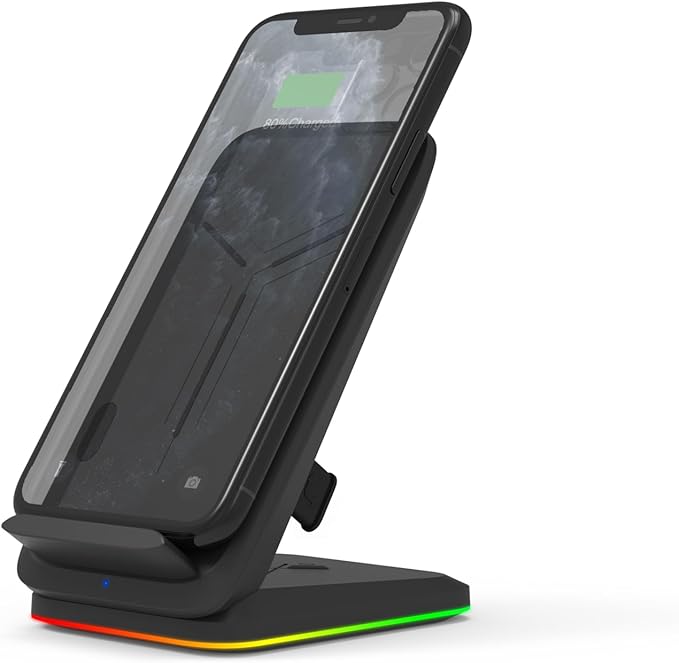 Twisted Minds RGB Wireless Charging Stand, 15W Fast Charging, Frequency 110KHZ-205KHZ, Type-C Input Port, Adjustable Stand, CVP and OCP, 5mm Distance, Black - Desert Games