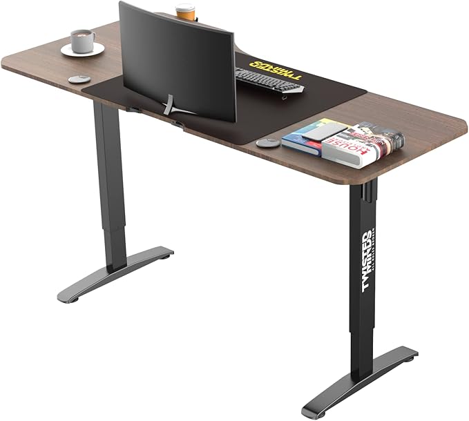 Twisted Minds T Shaped Gaming Desk Electric Height Adjustable-Right PC, Walnut Gaming Computer Desk - Desert Games