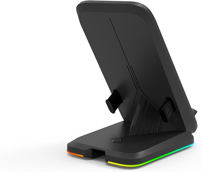 Twisted Minds RGB Wireless Charging Stand, 15W Fast Charging, Frequency 110KHZ-205KHZ, Type-C Input Port, Adjustable Stand, CVP and OCP, 5mm Distance, Black - Desert Games