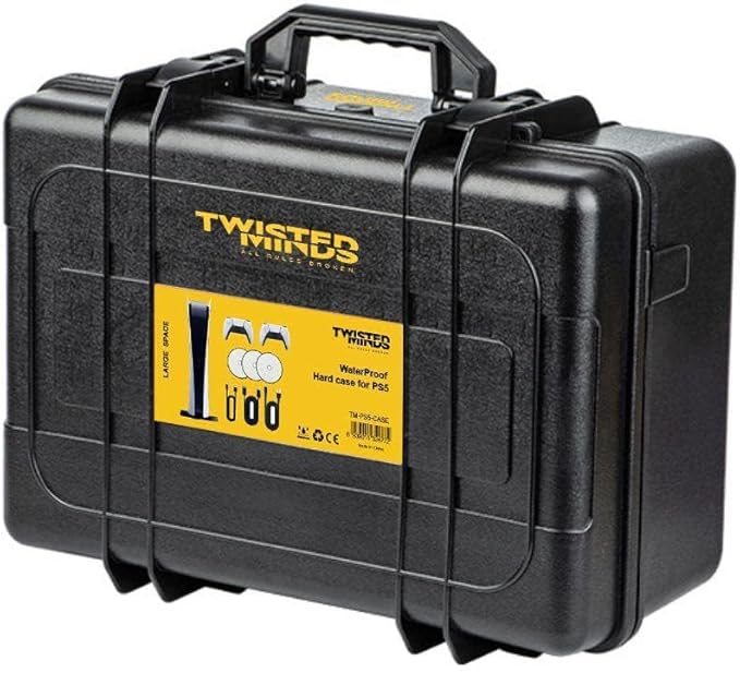 Twisted Minds PS5 Carrying Case - Hard Shell Travel Case Compatible with PlayStation 5 Console, Controllers, Games and Accessories – Waterproof & Protective - Customizable Foam Interior - Desert Games