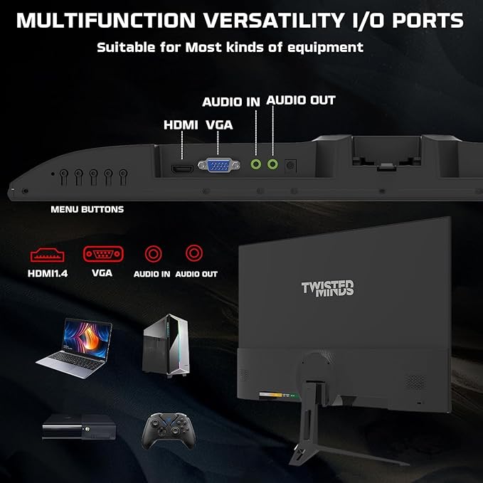 Twisted Minds 27 Inch Display Fast IPS Gaming Monitor - 1920 x 1080 FHD Resolution, 100 Hz Refresh Rate, 16:9 Aspect Ratio, 1 ms Response Time - Black (TM27FHD100IPS) - Desert Games