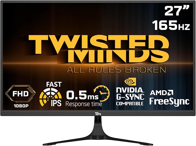 Twisted Minds 27 Inch Display Fast IPS Gaming Monitor - 1080 FHD Resolution, 165 Hz Refresh Rate, 16:9 Aspect Ratio, 0.5ms Response Time - Black - Desert Games