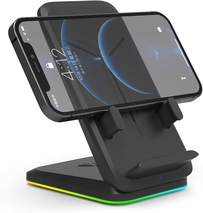 Twisted Minds RGB Wireless Charging Stand, 15W Fast Charging, Frequency 110KHZ-205KHZ, Type-C Input Port, Adjustable Stand, CVP and OCP, 5mm Distance, Black - Desert Games