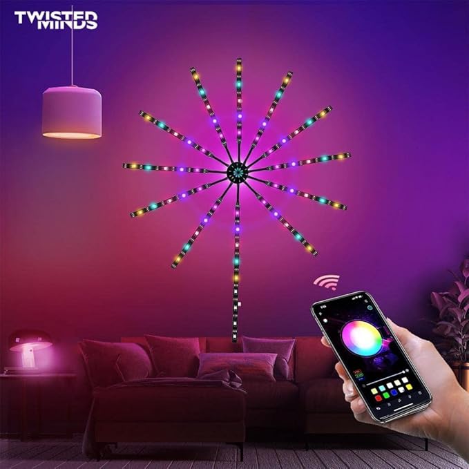 Twisted Minds Firework LED Lights USB Powered Room Decor, Music Sync LED Lights for Bedroom with Launch Burst Effect, RGB LED Strip Lights App and Remote Control - Desert Games