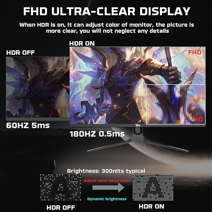 TWISTED MINDS TM27QHD180IPS Blaze Series, Flat 27 inch, 2560x1440p QHD IPS Panel, 180Hz, 0.5MS Response Time, HDR Black Gaming Monitor, HDMI 2.1 - Desert Games