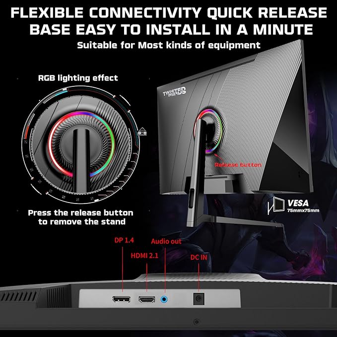 TWISTED MINDS TM32FHD180VA Blaze Series, Flat 31.5 Inch,1920x1080p FHD, VA Panel, 180Hz Refresh Rate, 1ms Response Time, Black Gaming Monitor - Desert Games