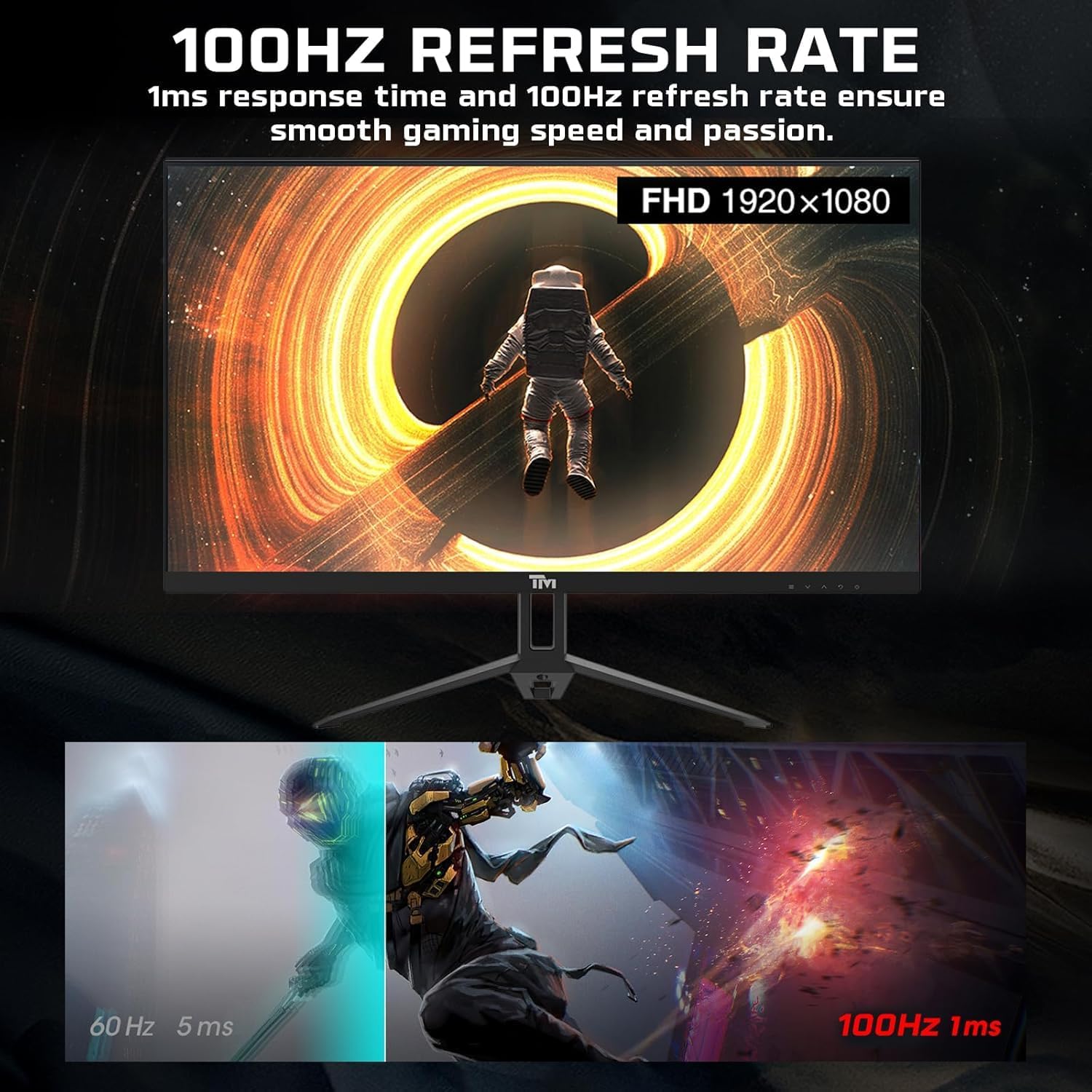 Twisted Minds 24 Inch Display Fast IPS Gaming Monitor - 1920 x 1080 FHD Resolution, 100 Hz Refresh Rate, 16:9 Aspect Ratio, 1 ms Response Time - Black (TM24FHD100IPS) - Desert Games