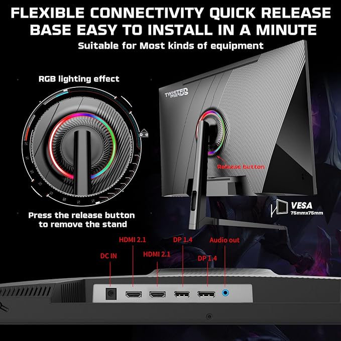 TWISTED MINDS TM32FHD240VA Supreme Series, FLAT 31.5 inch, 1920x1080p FHD VA Panel, 240Hz Refresh Rate,1ms Response Time, Adjustable Stand, HDMI 2.1, HDR Black Gaming Monitor - Desert Games