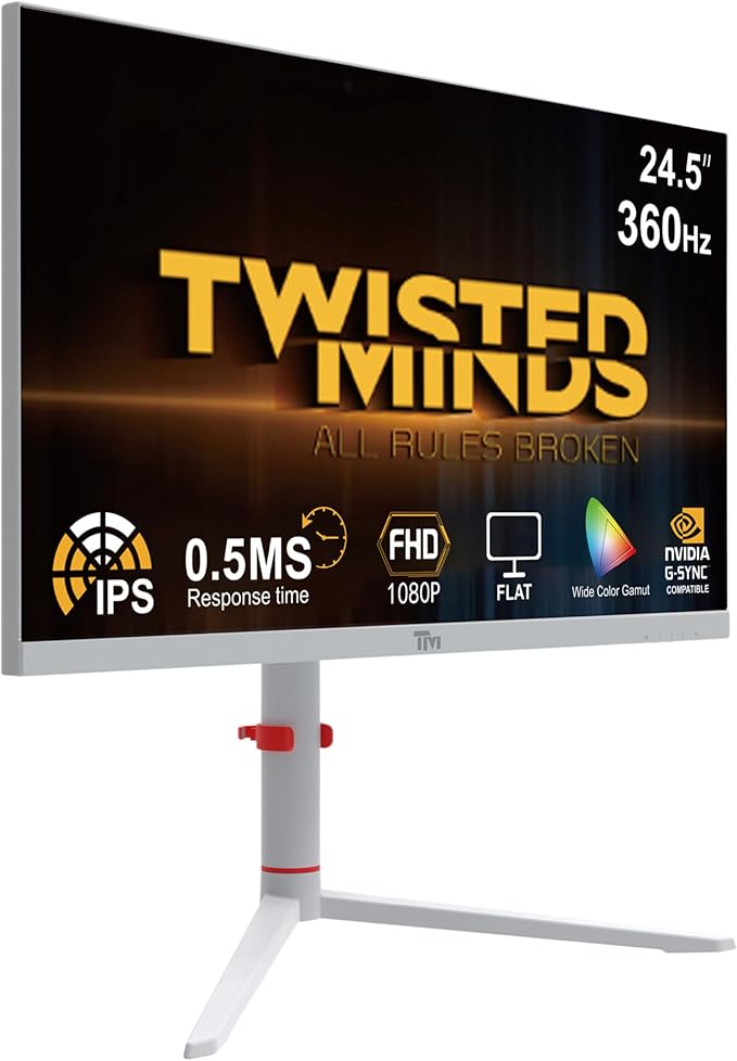 Twisted Minds Artic Pro Series Gaming Monitor, 24" Fast IPS Display, FHD Resolution with 360Hz Refresh Rate, 0.5ms Response Time, 2HDMI, 2DP, Audio Out, 16.7M Pixels, White | TMA24FHD360IPS - Desert Games