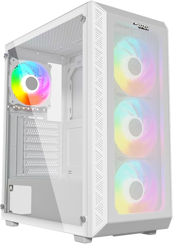 Twisted Minds Apex - 03 Mid Tower Computer Gaming Case, Tempered Glass Panel, Mesh Front Panel, Supports upto 360mm Radiator, 140mm Fans, ATX/M-ATX/ITX Motherboard - White - Desert Games