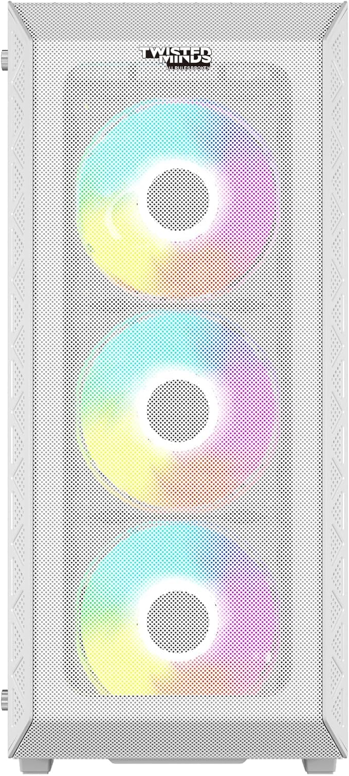 Twisted Minds Apex - 03 Mid Tower Computer Gaming Case, Tempered Glass Panel, Mesh Front Panel, Supports upto 360mm Radiator, 140mm Fans, ATX/M-ATX/ITX Motherboard - White - Desert Games