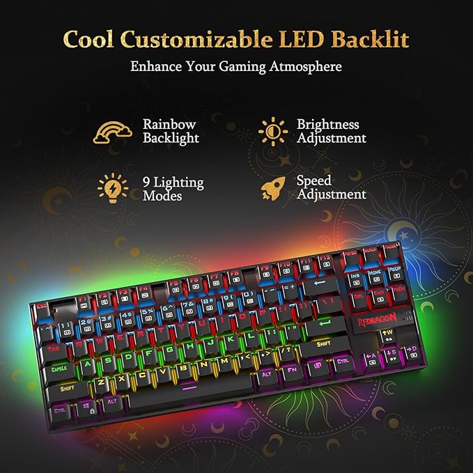 Redragon K552 Mechanical Gaming Keyboard, 87-Key Compact, LED Gaming Keyboard with Red Switches - Black
