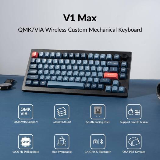 Keychron V1 Max QMK/VIA Wireless Custom Mechanical Keyboard, English-Arabic Layout - Black V1M-D1-AR - Desert Games