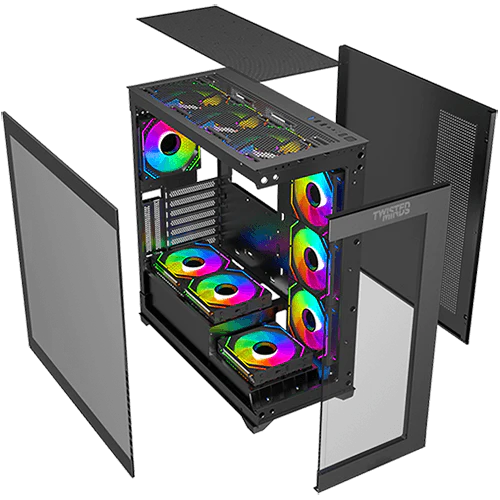 Twisted Minds Quantum Mid Tempered Glass Mid Tower Gaming Case - Black - TM-290XL-9 - Desert Games