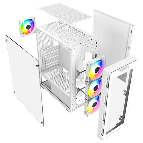 Twisted Minds Titan Glass Mid Tower Gaming Case - White TM-GM-III-W - Desert Games