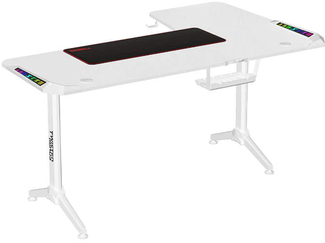 Twisted Minds WARRIOR L Shaped Gaming Desk RGB Left White - TM-Y-LW-RGB - Desert Games