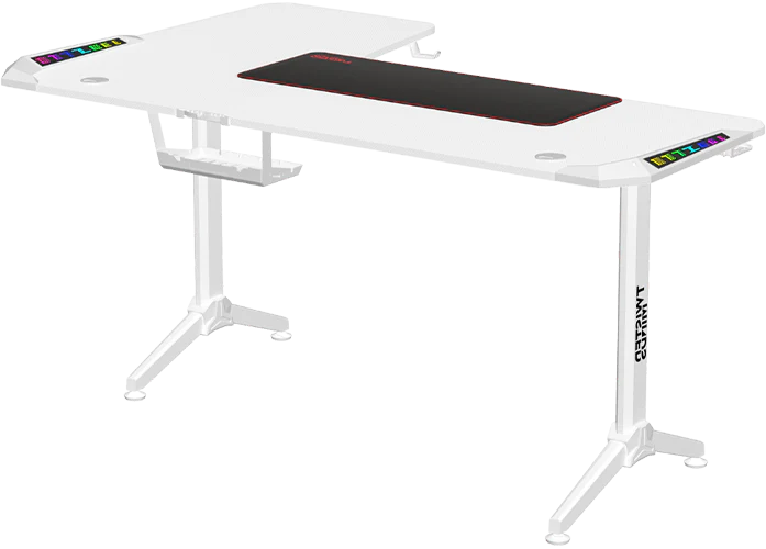 Twisted Minds WARRIOR L Shaped Gaming Desk RGB Right White - TM-Y-RW-RGB - Desert Games