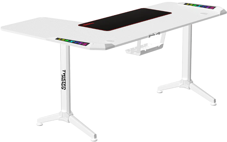 Twisted Minds WARRIOR L Shaped Gaming Desk RGB Right White - TM-Y-RW-RGB - Desert Games
