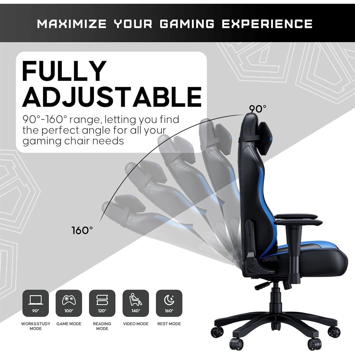 Anda Seat Luna Large Gaming Chair - Black / Blue - Desert Games