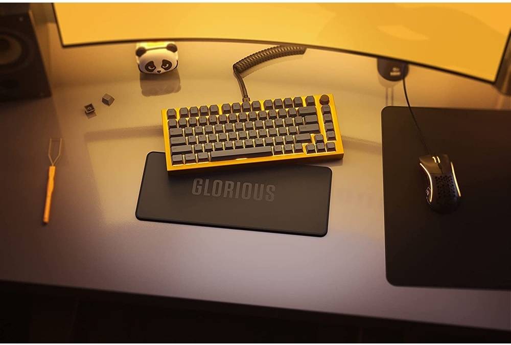 Glorious Sound Dampening Keyboard Mat, 75% TKL Compact Keyboard Deskpad, Non-Slip Rubber Base, Washable Cloth Surface, Durable Stitched Edges, 13.7 x 5.7 in, Black | GLO-KBM-TKL-B - Desert Games