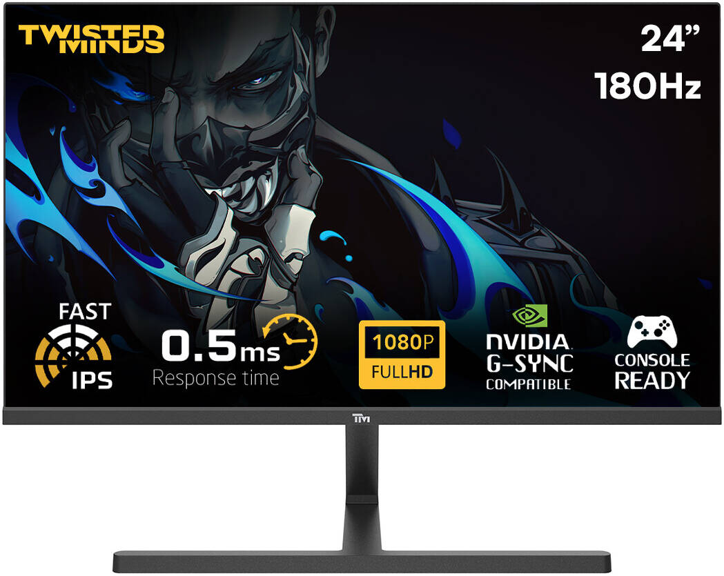 Twisted Minds TM24FHD180IPS Blaze Series Gaming Monitor, 24" FHD IPS Display, 180Hz Refresh Rate, 0.5ms Response Time, NVIDIA G-Sync Compatible, 16.7M Colors, Black | TM24FHD180IPS - Desert Games