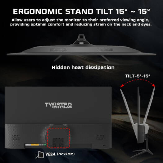 Twisted Minds 22" FHD Gaming Monitor, IPS Panel Technology, 1920 x 1080 Full HD Resolution, 100Hz Refresh Rate, 1ms, Speaker, HDMI 1.4 / VGA / Audio / DC, Black | TM22FHD100IPS - Desert Games