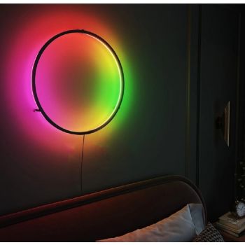 Gadgeton Modern Hollow Round RGB LED Wall Lamp with Remote Control - 745614