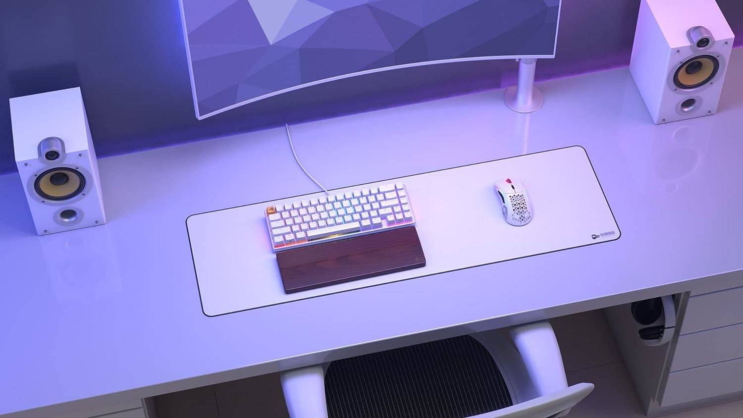 Glorious Extended Gaming Mouse Pad/Mat, 14x24'' Size, For Desk / Rubber Base / Computer, With Stitched Edges, White | GW-E - Desert Games