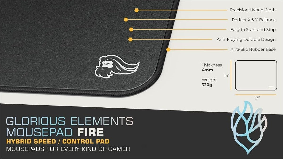 Glorious PC Gaming Element Gaming Surface, 460X410X4MM - Fire Black | GLO-MP-ELEM-FIRE