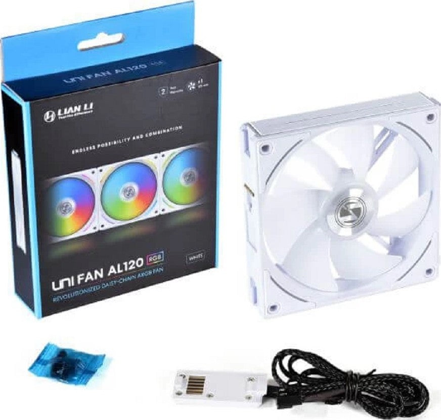 Lian Li UNI FAN AL120 Digital Addressable RGB 120 Fan, Single Pack, White | G99.12AL1W.00