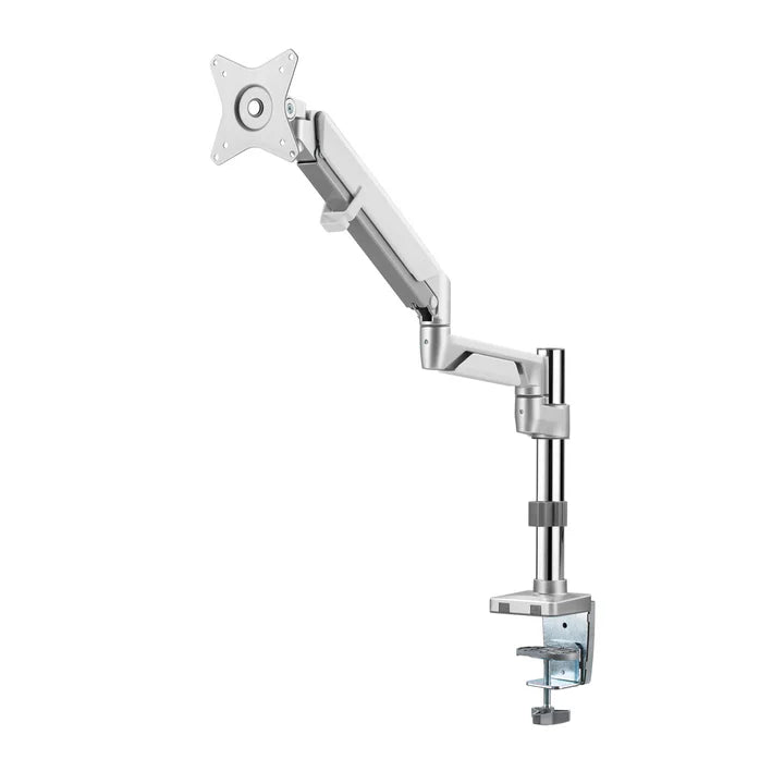 Gadgeton Premium Pole Mounted Single Monitor Arm, Stand And Mount For Gaming And Office Use - Silver