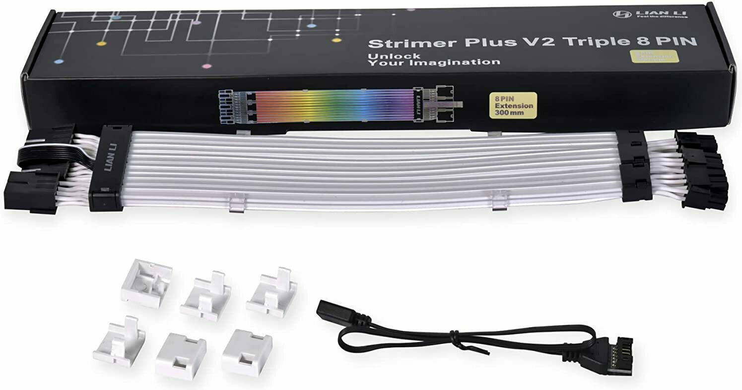 Lian-Li Strimer Plus V2 Triple 8 Pin Add-RGB Cable, Unlock Your Imagination, For Motherboard ARGB 3-Pin, 18 AWG Gauge, 162 Number of LEDs, Controller Not Included, 300mm Length | G89.PW12-PV2.00 - Desert Games