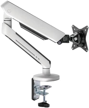 Twisted Minds 17"-32" Single Monitor Desk Mount - Ambient Relaxing RGB Lights - Articulating Aluminum Gas Spring Monitor Stand, Detachable VESA, C-Clamp, Grommet, Cable Management - White