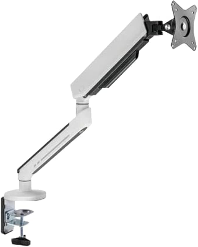 Twisted Minds 17"-32" Single Monitor Desk Mount - Ambient Relaxing RGB Lights - Articulating Aluminum Gas Spring Monitor Stand, Detachable VESA, C-Clamp, Grommet, Cable Management - White
