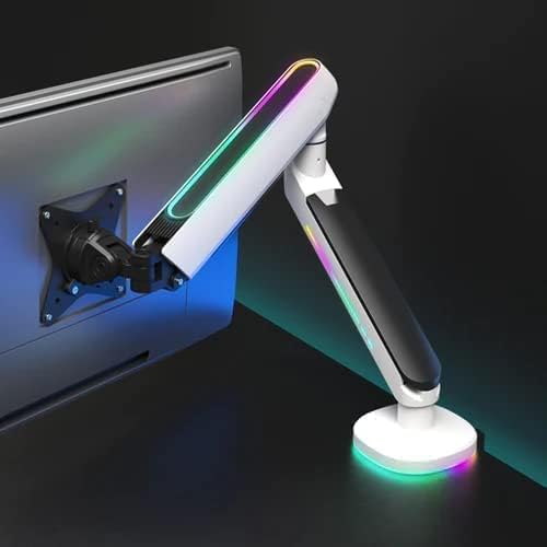 Twisted Minds 17"-32" Single Monitor Desk Mount - Ambient Relaxing RGB Lights - Articulating Aluminum Gas Spring Monitor Stand, Detachable VESA, C-Clamp, Grommet, Cable Management - White