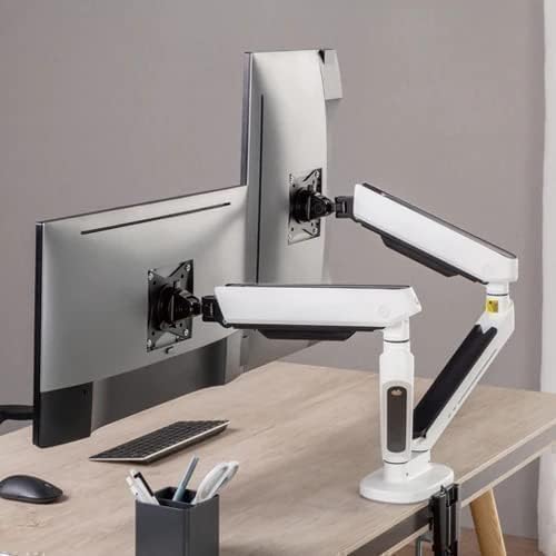 Twisted Minds 17"-32" Dual Monitor Desk Mount - Ambient Relaxing RGB Lights - Articulating Aluminum Gas Spring Monitor Stand, Detachable VESA, C-Clamp, Grommet, Cable Management - White