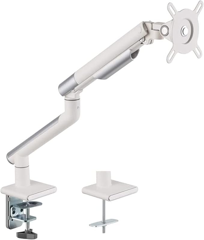 Twisted Minds Premium Aluminum Adjustable Single Monitor Desk Mount for 17 to 32 inch Computer Monitor, White