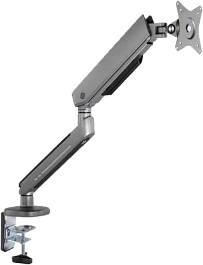 Twisted Minds 17"-32" Single Monitor Desk Mount - Ambient Relaxing RGB Lights - Articulating Aluminum Gas Spring Monitor Stand, Detachable VESA, C-Clamp, Grommet, Cable Management - Grey