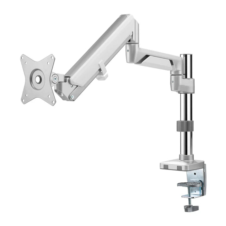 Gadgeton Premium Pole Mounted Single Monitor Arm, Stand And Mount For Gaming And Office Use - Silver