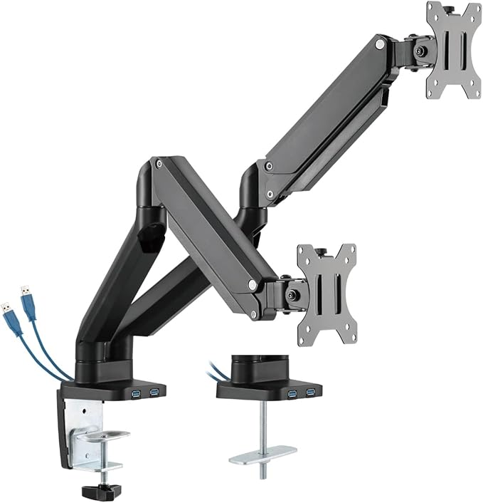 Twisted Minds Dual 17"-32" Monitor Arm Aluminum Desk Mount Fits Two Monitor Full Motion Adjustable With Usb 3.0- Vesa/C-Clamp/Grommet/Cable Management