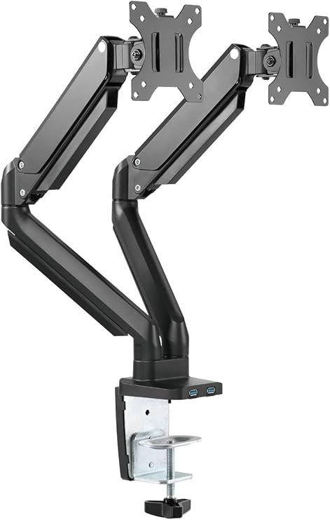Twisted Minds Dual 17"-32" Monitor Arm Aluminum Desk Mount Fits Two Monitor Full Motion Adjustable With Usb 3.0- Vesa/C-Clamp/Grommet/Cable Management