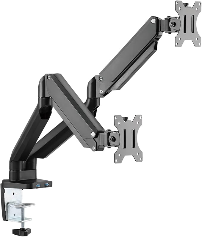 Twisted Minds Dual 17"-32" Monitor Arm Aluminum Desk Mount Fits Two Monitor Full Motion Adjustable With Usb 3.0- Vesa/C-Clamp/Grommet/Cable Management