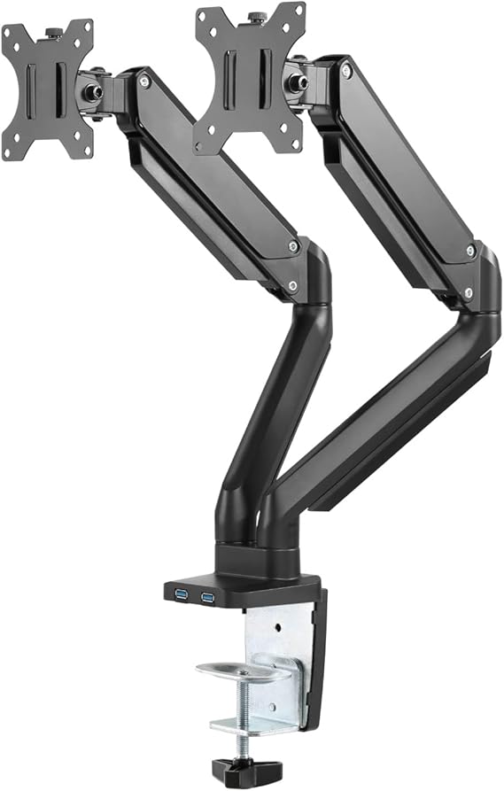 Twisted Minds Dual 17"-32" Monitor Arm Aluminum Desk Mount Fits Two Monitor Full Motion Adjustable With Usb 3.0- Vesa/C-Clamp/Grommet/Cable Management