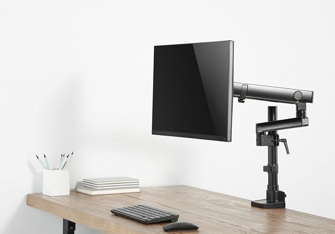 Twisted Minds Aluminum Single 17-32 Inch Lcd Slim Pole Monitor Desk Mount Fully Adjustable Gas Spring Stand For Display , 17.6Lbs Weight Capacity-Assisted Monitor Arm